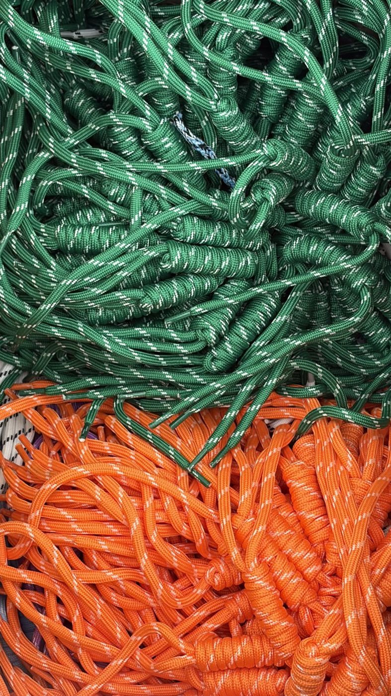 A pile of green and orange paracord