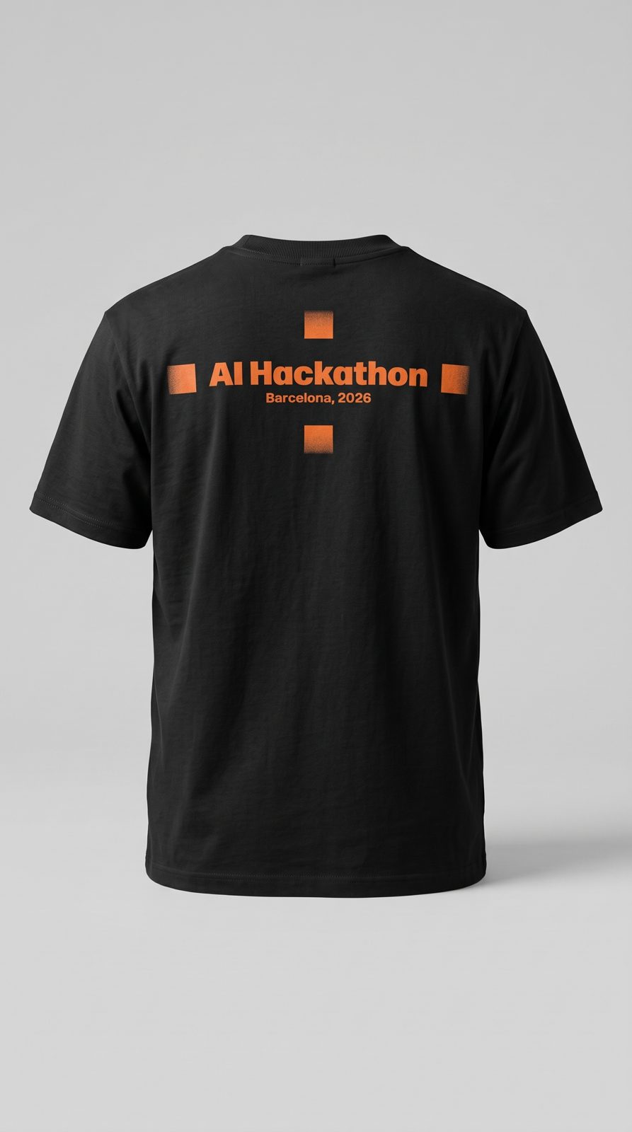 The black AI Hackathon T-shirt from the back, in the studio