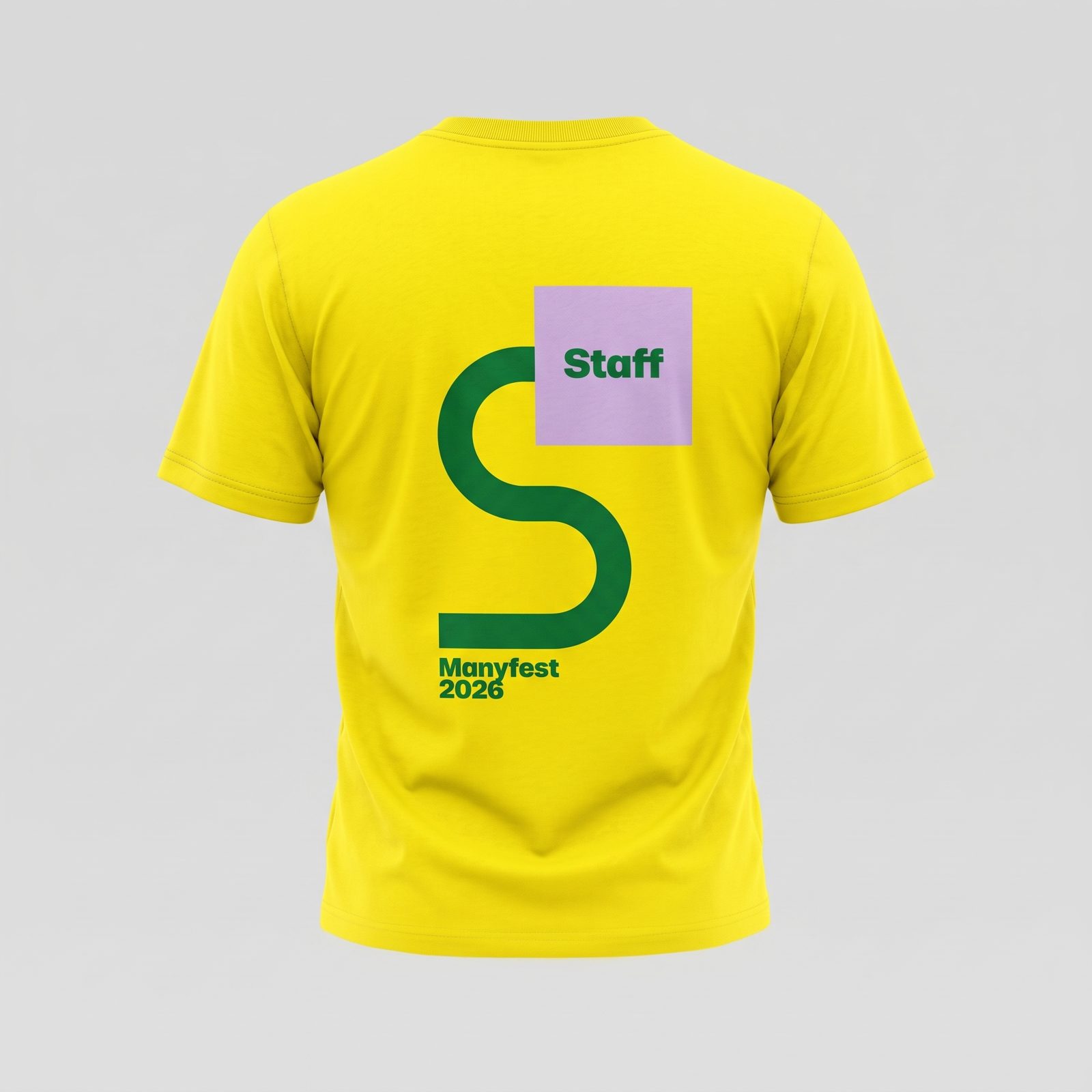 The back of the yellow staff T-shirt, close