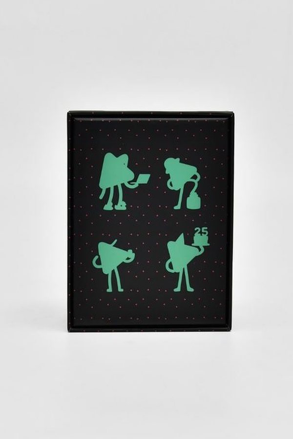 Back of the box with the four characters in green