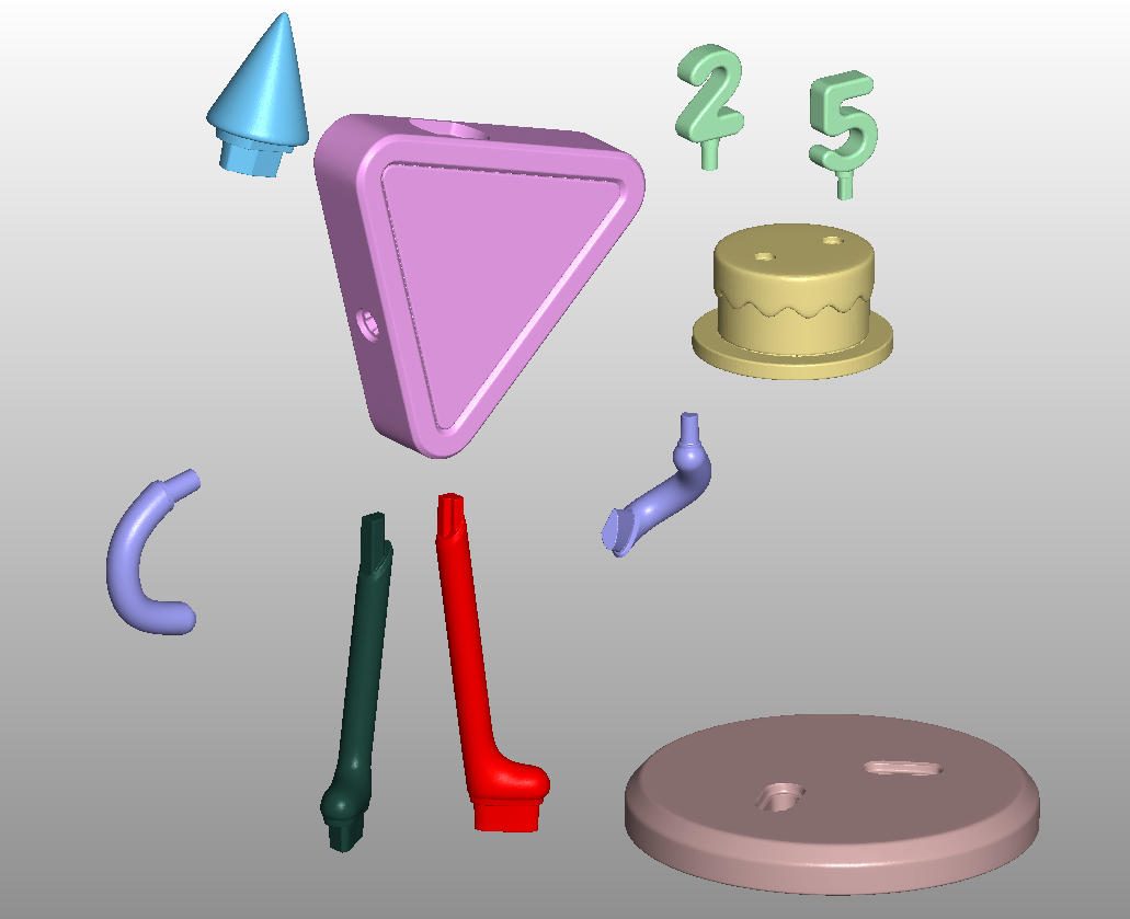 The birthday figure split into printable parts