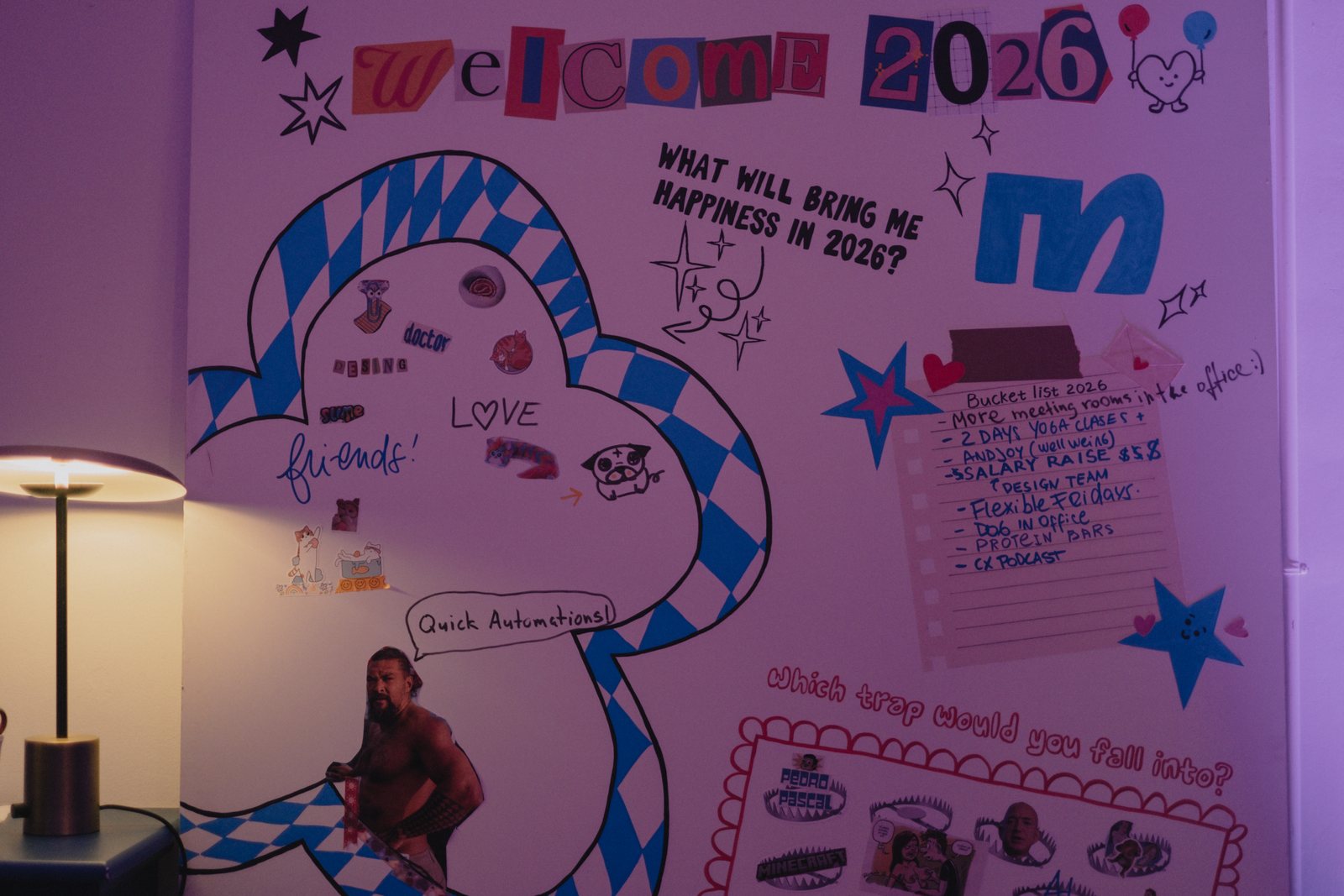 A hand-drawn Welcome 2026 wall