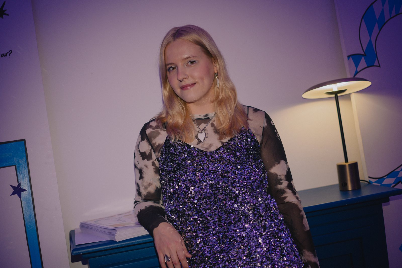 A guest in a sequinned dress
