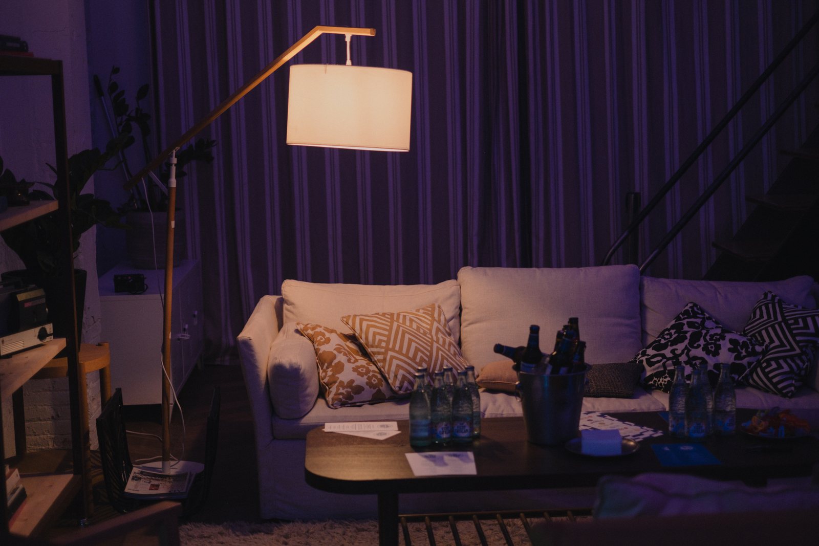 The lounge corner with a floor lamp