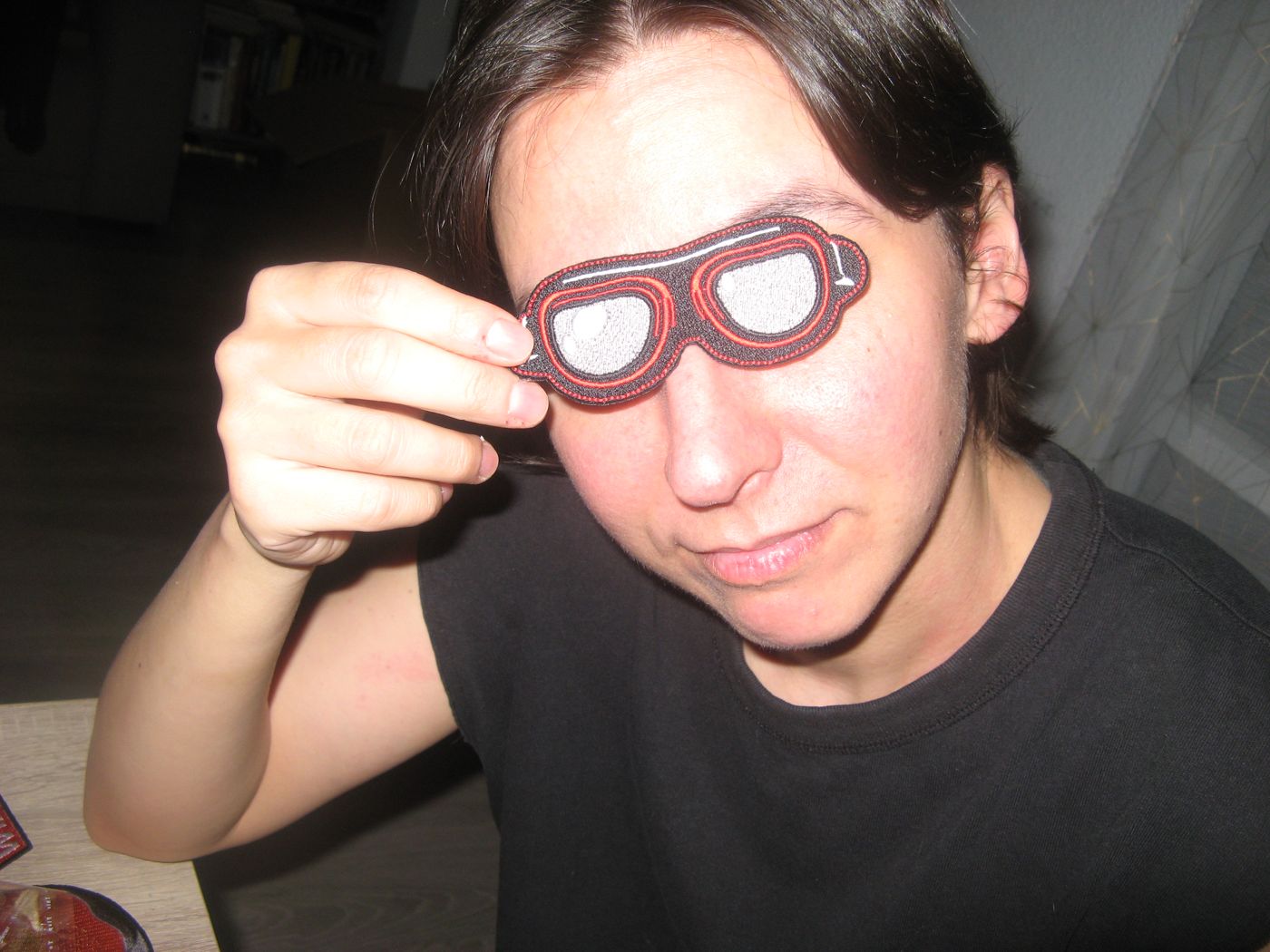 Trying the goggles patch on