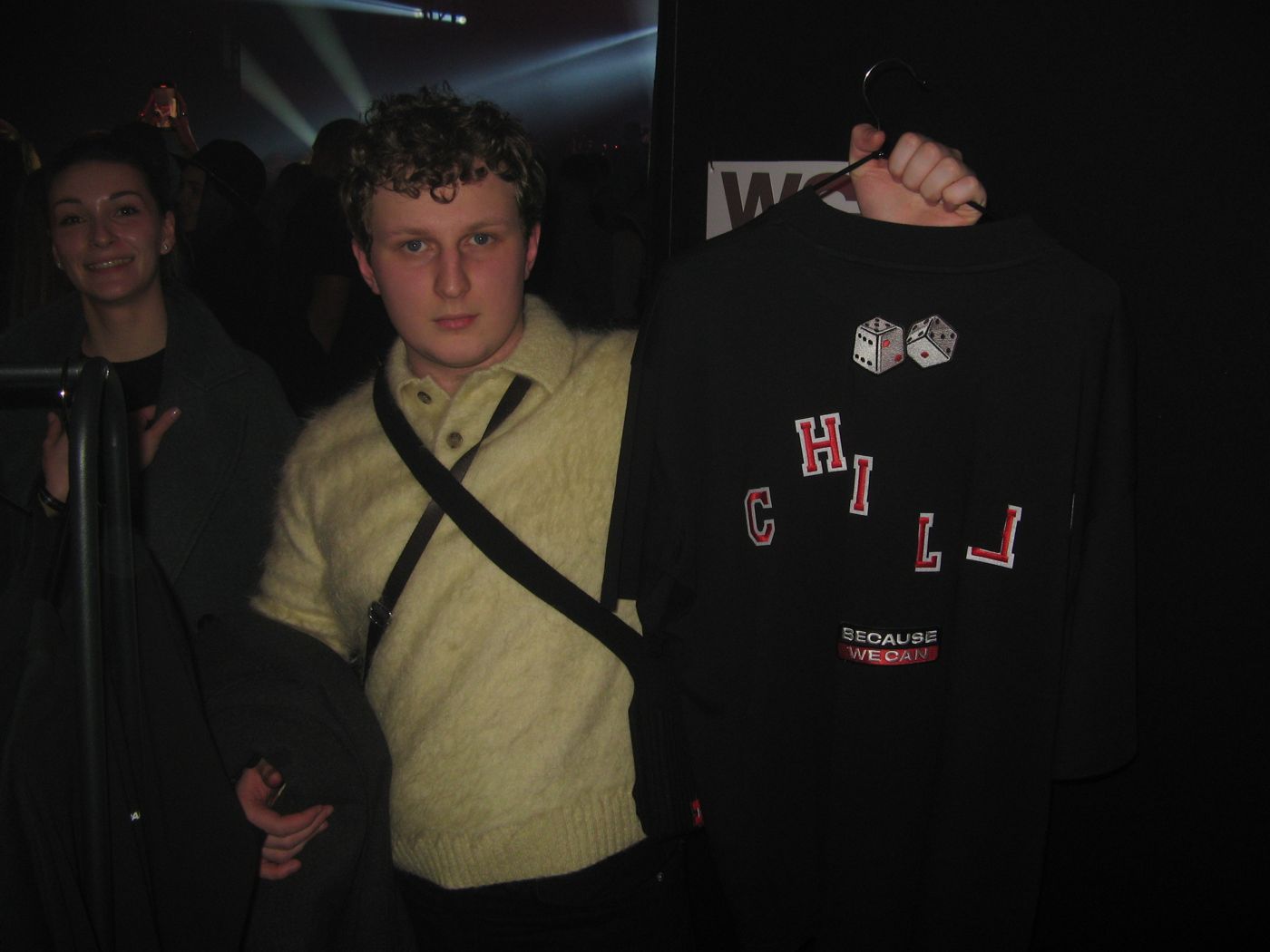A guest with a tee lettered CHILL