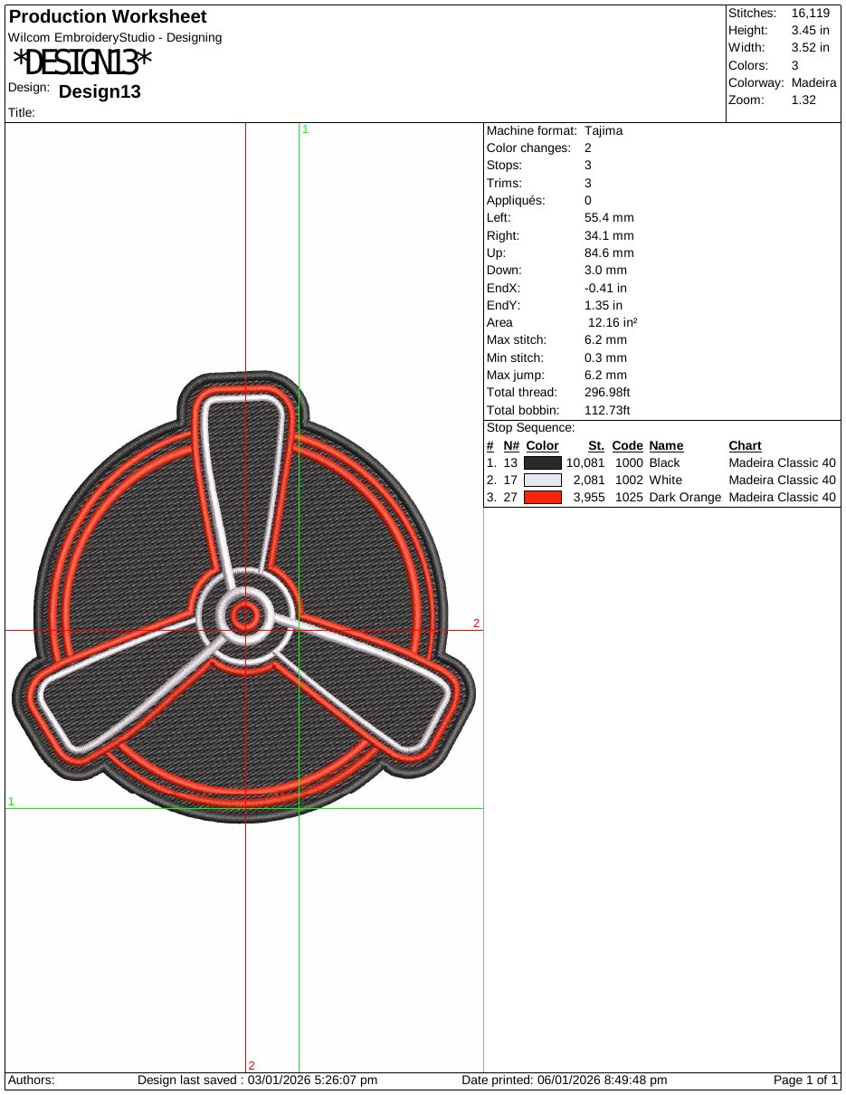 Production sheet for the propeller patch