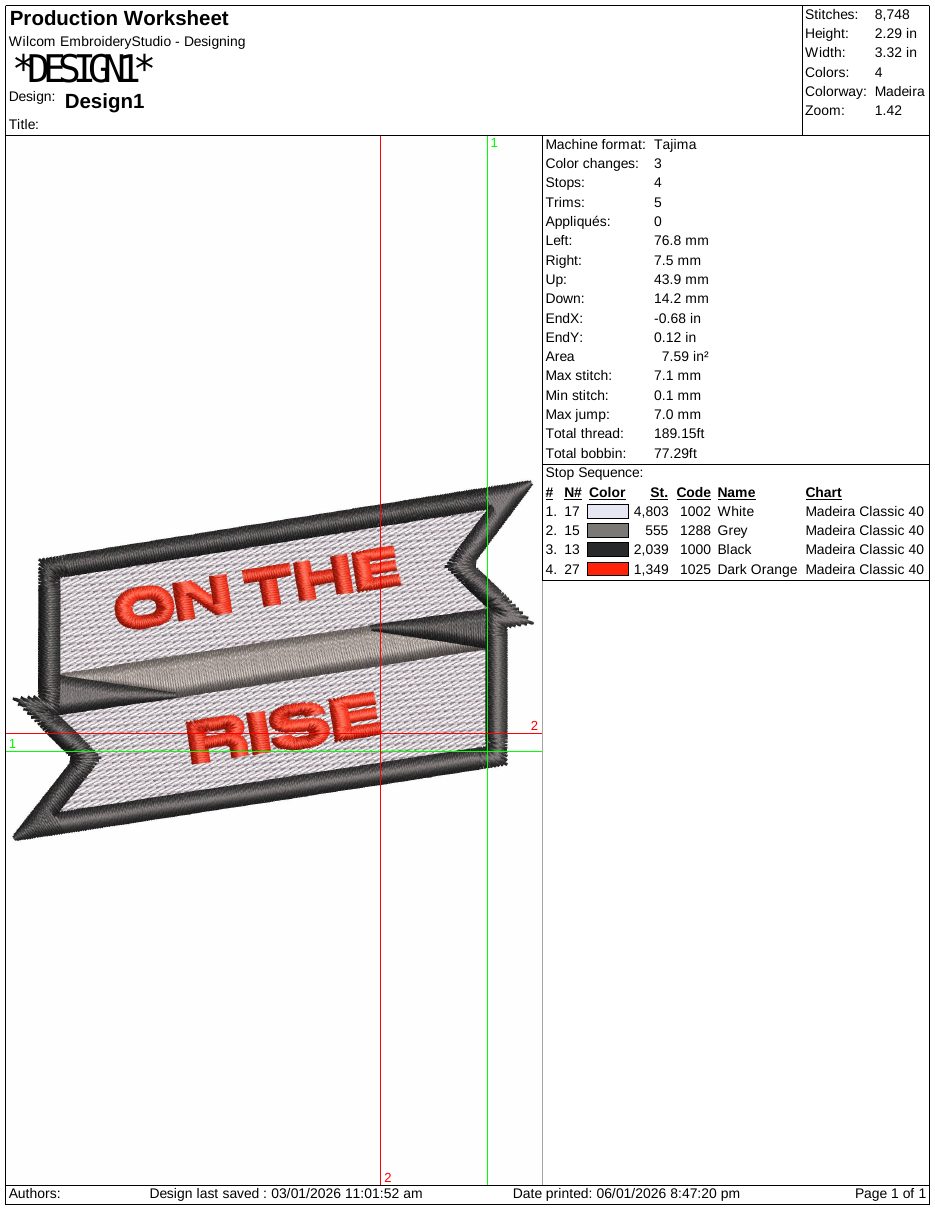Production sheet for the On the rise patch
