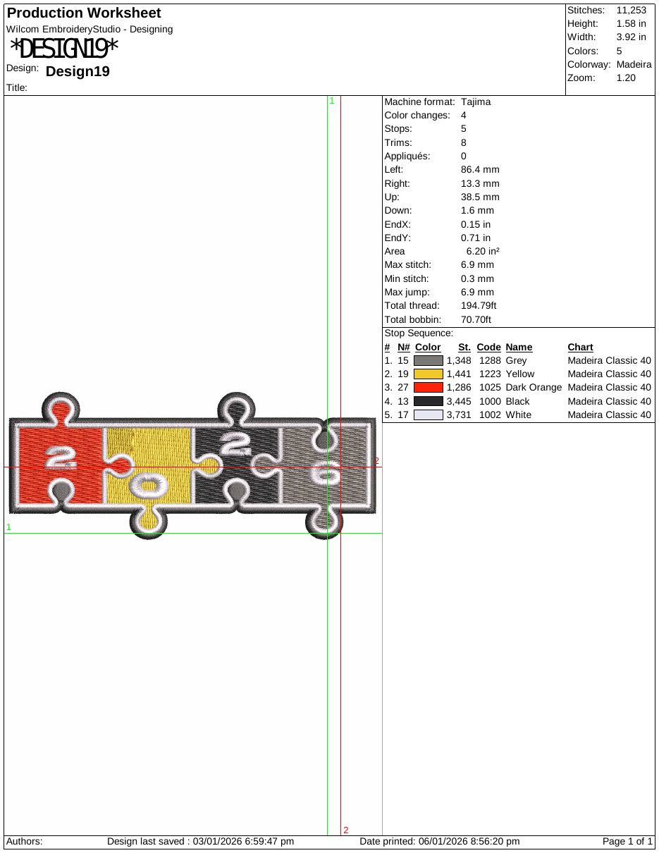 Production sheet for the 2026 puzzle patch